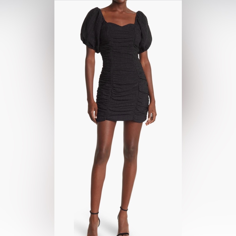 NSR Khai Ruche Puff Sleeve Mini Dress